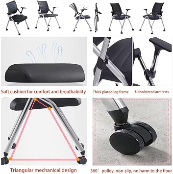 Folding chair,Conference room chairs,Folding Office Chair with Wheels,Portable foldable ergonomic office chair for Home School Office Gaming,Black(10 Pcs)