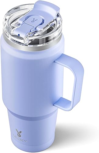 Miniatura 99 de Meoky Vaso de 32 onzas con asa, vaso aislado con tapa y popote, taza de viaje de acero inoxidable, 100% a prueba de fugas, mantiene el frío durante