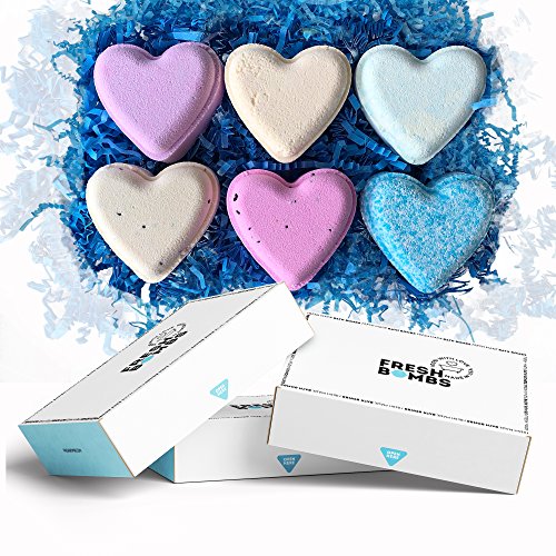 Bath Bombs Heart Gift Set- 6 Aroma therapeutic Hearts bombs for Relaxation, Stress Relief – Natural, Fizzy, Essential Oil Infused, Luxuriously Lush Bath Bomb Recipe Handmade in the USA