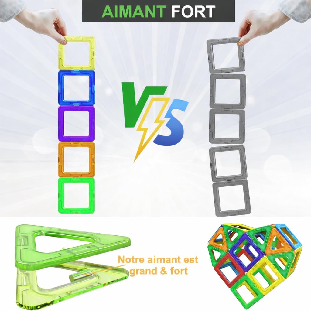 Bloc de Construction - Bloc Construction Magnetique Éducatifs STEM pour Enfants, Apprentissage Préscolaire Sensoriel Montessori Jouets Magnétiques pour Garçons & Filles dès 3 Ans - 96 Pièces