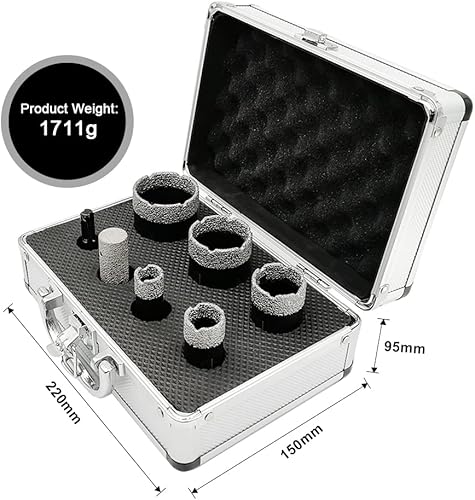 Miniatura 6 de SHDIATOOL Kit de sierra de agujero de diamante de 7 piezas para baldosas de porcelana, cerámica, mármol, ladrillo, núcleo soldado al vacío, juego de