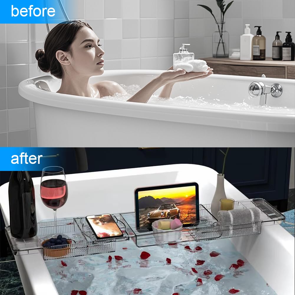 Badewannenablage Acryl - Verstellbares Badewannenbrett Mit Tablet-Halter