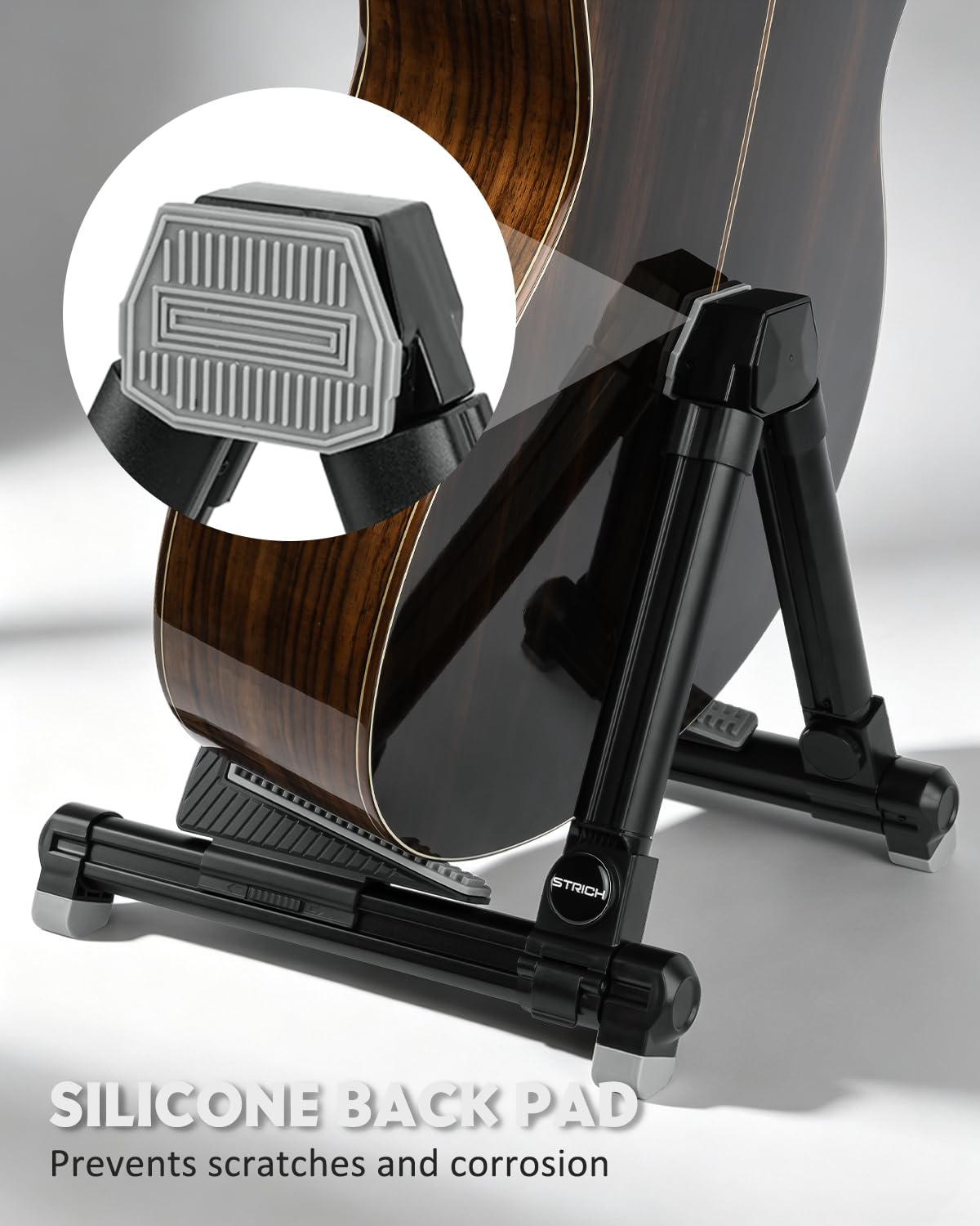 STRICH Supporto per chitarra, regolabile, supporto pieghevole e portatile a forma di A in lega di alluminio, adatto per chitarra acustica, chitarra elettrica, basso elettrico e ukulele, nero