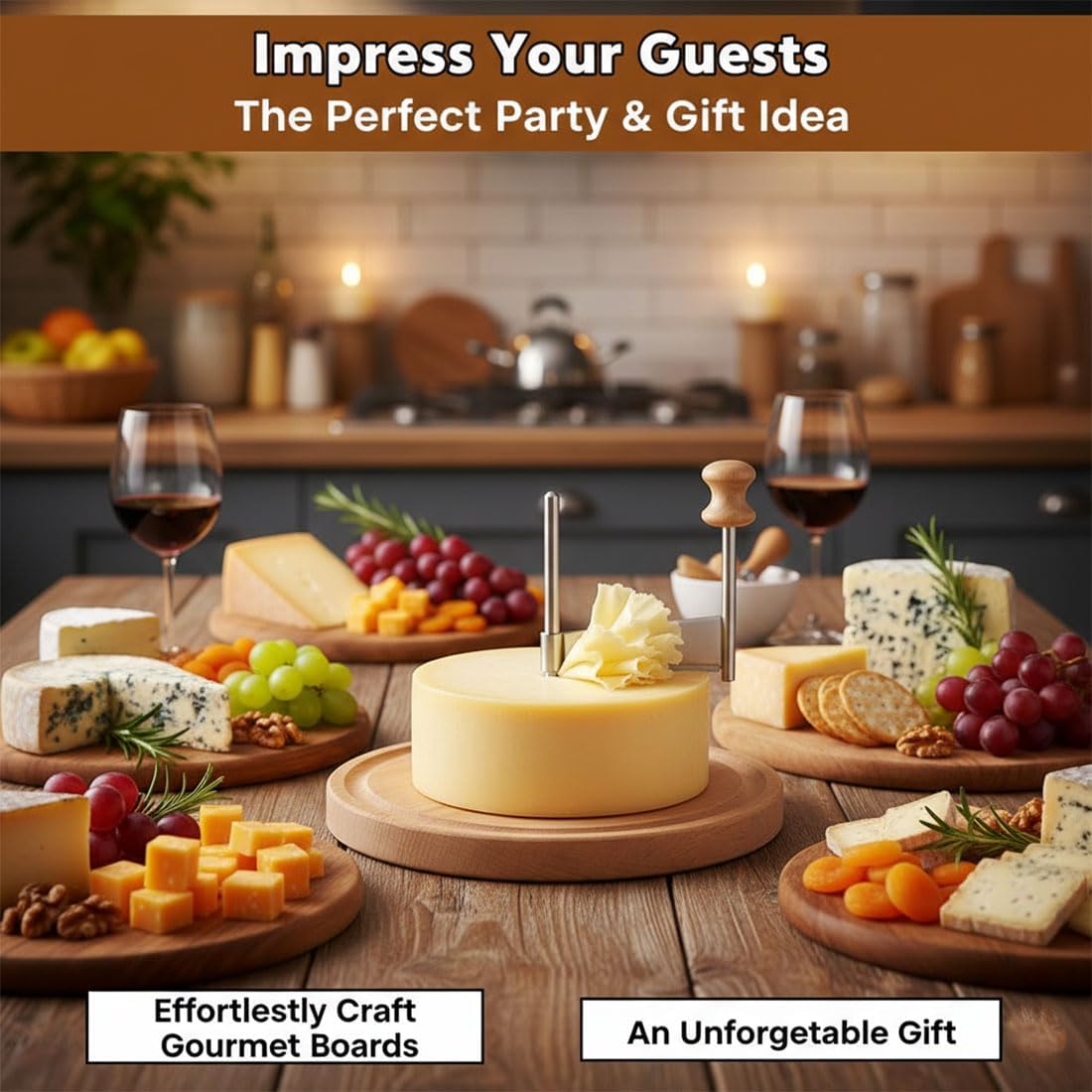 Stainless Steel Cheese Curler Wheel Tool, Manual Cheese Curler Flower Maker Wheel Slicer, Sharp Blade, Wood Base, Cheese Shaver wheel Cutter for Restaurants, Cafes, and Dessert Shops, Home (#B)