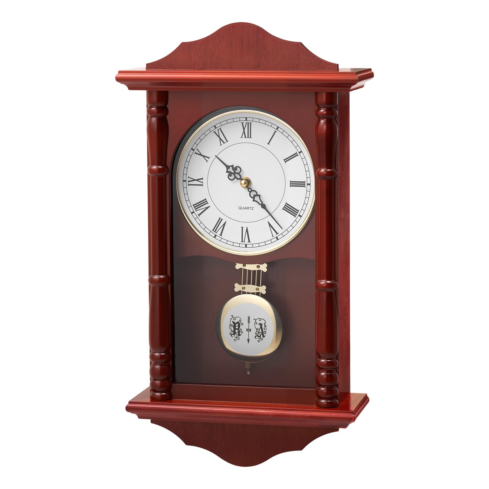 VEVOR Orologio a Pendolo da 457,2 mm Classico Orologio Vintage in Legno di Pino e MDF, Movimento al Quarzo e Design Silenzioso, per Camera da Letto, Arredamento per Casa, Finitura Colore Ciliegio