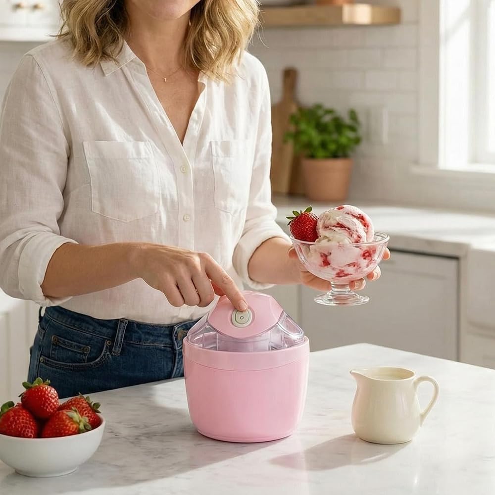 Mini Gelatiera, Piccola Macchina Per Dessert Personale Domestica Per Gelato, Sorbetto, Yogurt Gelato, Gelatiera Individuale, Mini Elettrodomestico Compatto Da Cucina Per La Casa Pink