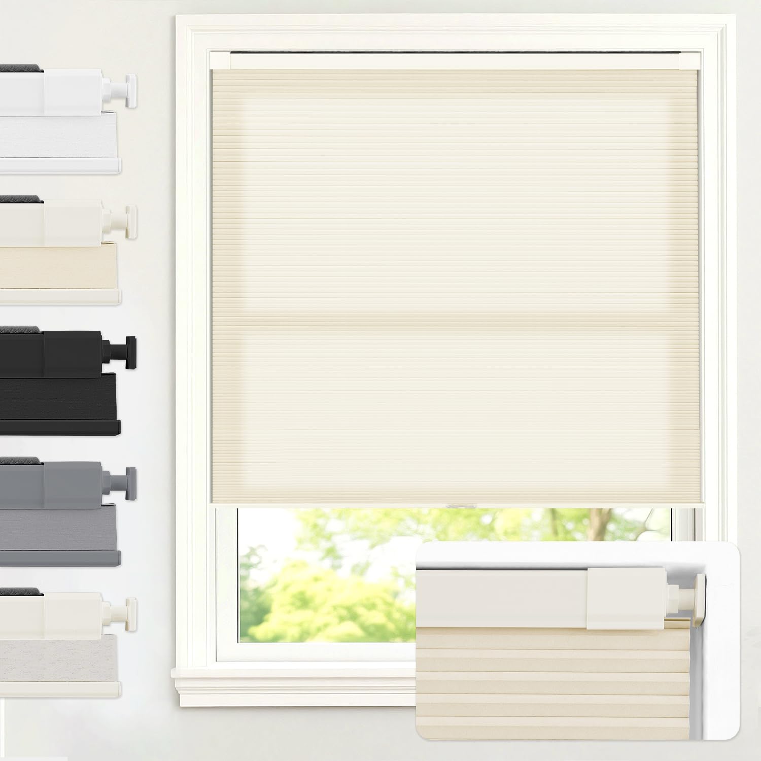 Photo 1 of AOSKY No Tools No Drill Cordless Cellular Shades Blinds for Indoor Windows, Light Filtering Thermal Insulated Honeycomb Window Blinds Shades for Living Room Bedroom, 33" W x 48" H, Beige