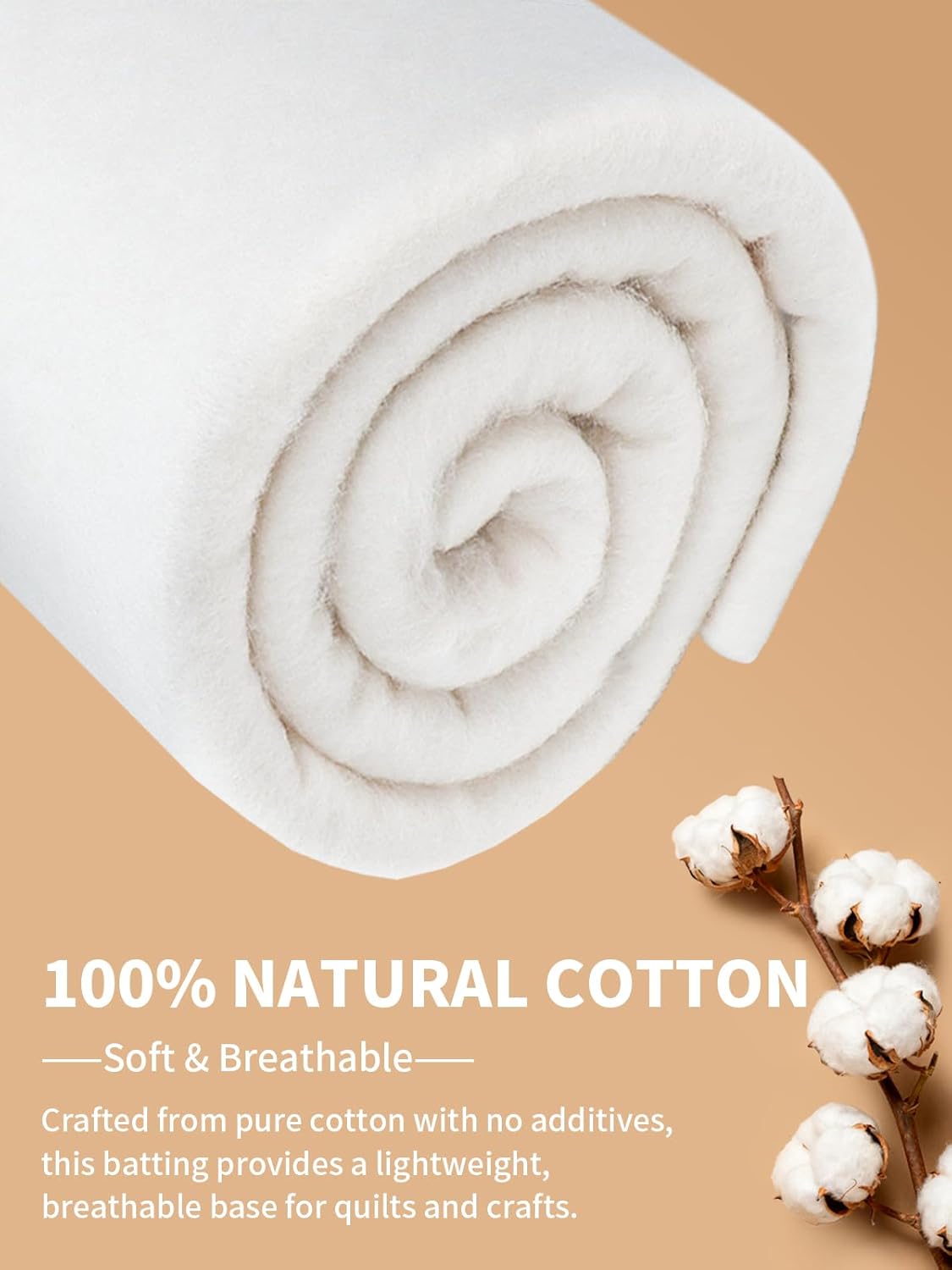 Natural Cotton Batting for Quilting Sewing Crafting - 200GSM Mid-Weight Quilt Batting by The Roll, Cotton Upholstery Batting for Couch Cushions & Furniture Repair, DIY Projects, Fluffy - 36in X 5 Yd
