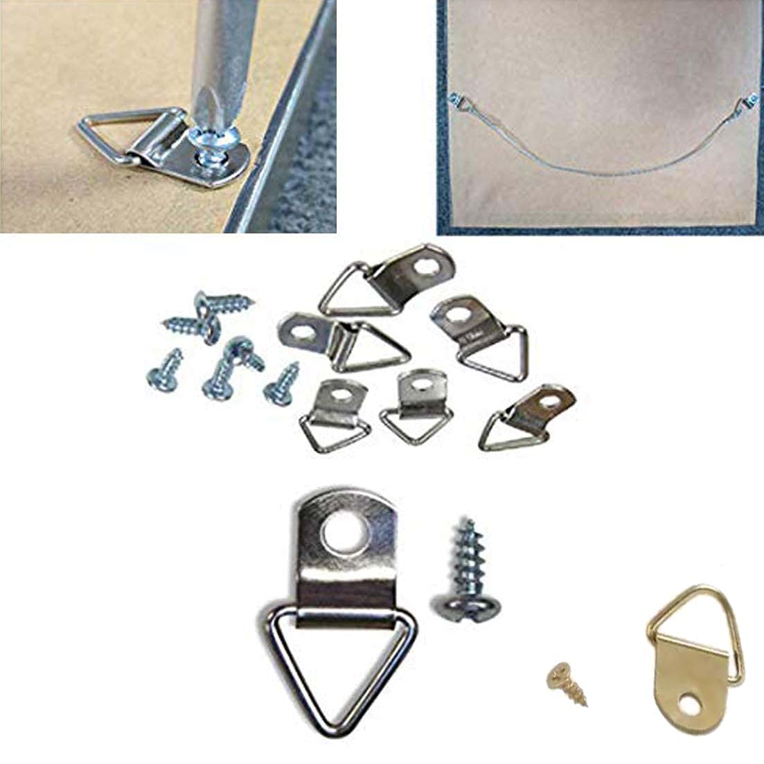 DIY CraftsTriangle Ring Picture Hangers Shape Nail Non-Trace Hangers Single Hole with Screws for Home Decoration Creative Picture (Pack of 10 Pcs, Gold)