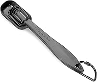 Vista 4 de Juego de 6 cucharas medidoras de acero inoxidable 18/8 precisas, resistente con buen mango, con conector de anillo, color gris oscuro