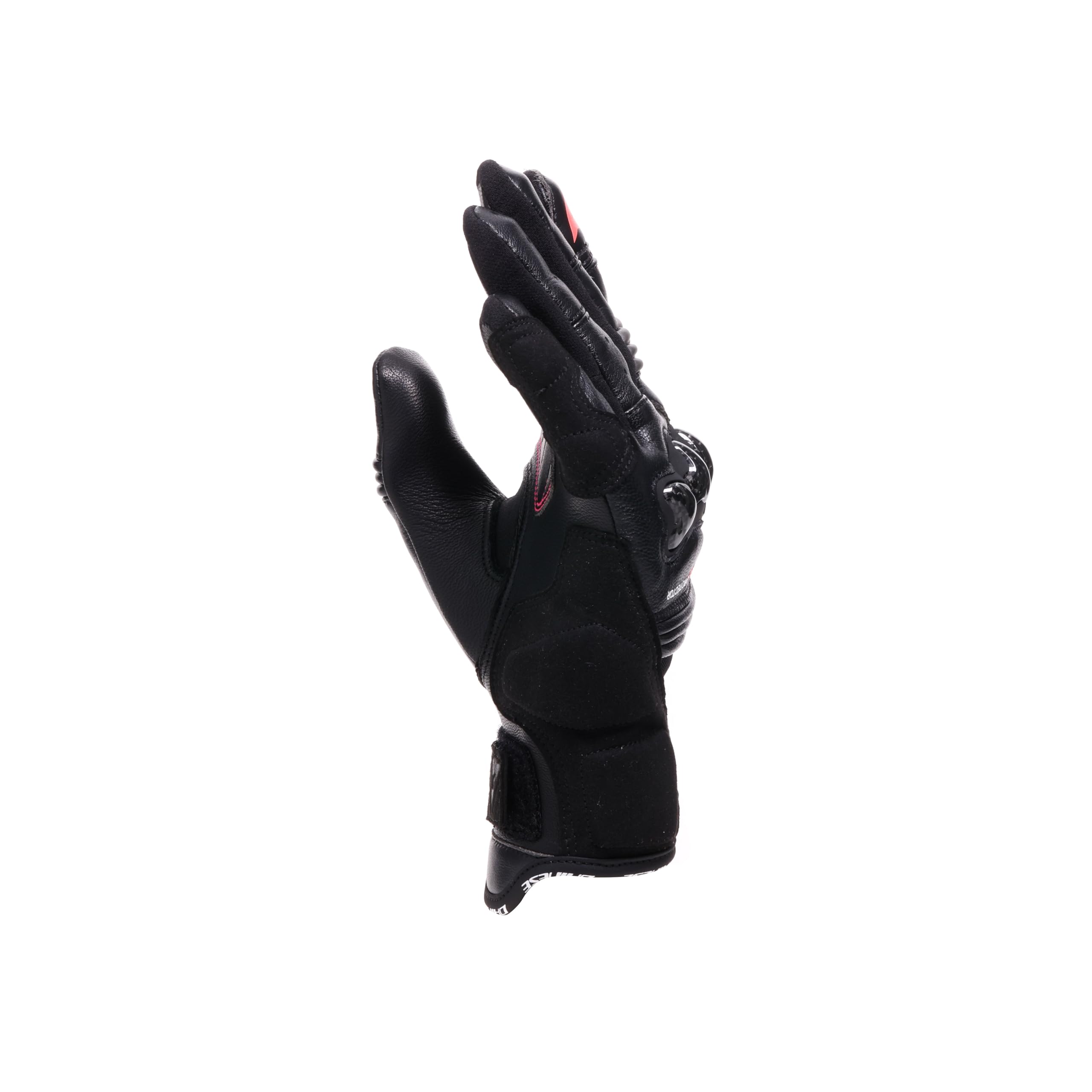 DAINESE Reacto Carbon Short Gloves Wmn, Guanti Moto Corti Donna in Pelle con Protezione Nocche in Carbonio e Imbottiture Palmo e Dita Smart Touch, Per Donna, Black/Fluo Pink, XL