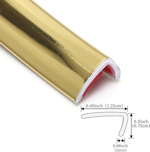 Miniatura 2 de Trimold Moldura en L de 90 para pared, borde de azulejos, protector contra salpicaduras, decoración y protección de muebles (20 pies, dorado