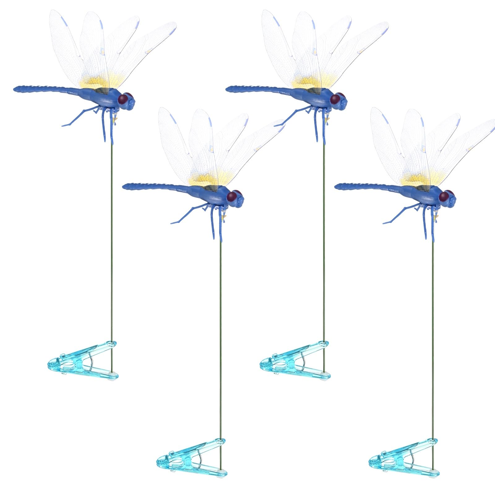 M METERXITY 4 Pack Dragonfly Clip Garden Stakes, 13 Inch Metal, Blue