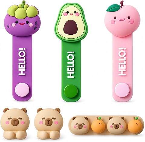 6 Pack Cute Cartoon Silicone Cable Holder and Cord Ties O...