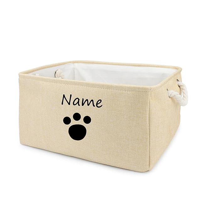 yky Cesta de almacenamiento para mascotas con nombre personalizado, cesta de juguetes para perros