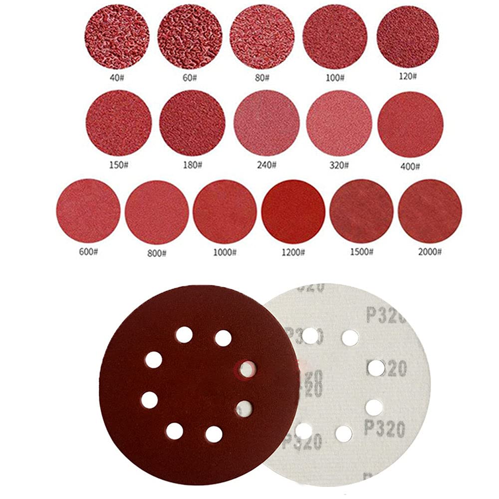 10 Uds 125mm almohadilla de pulido de papel de lija forma redonda 8 agujeros lijado discos de papel de lija para pulidora, grano 320