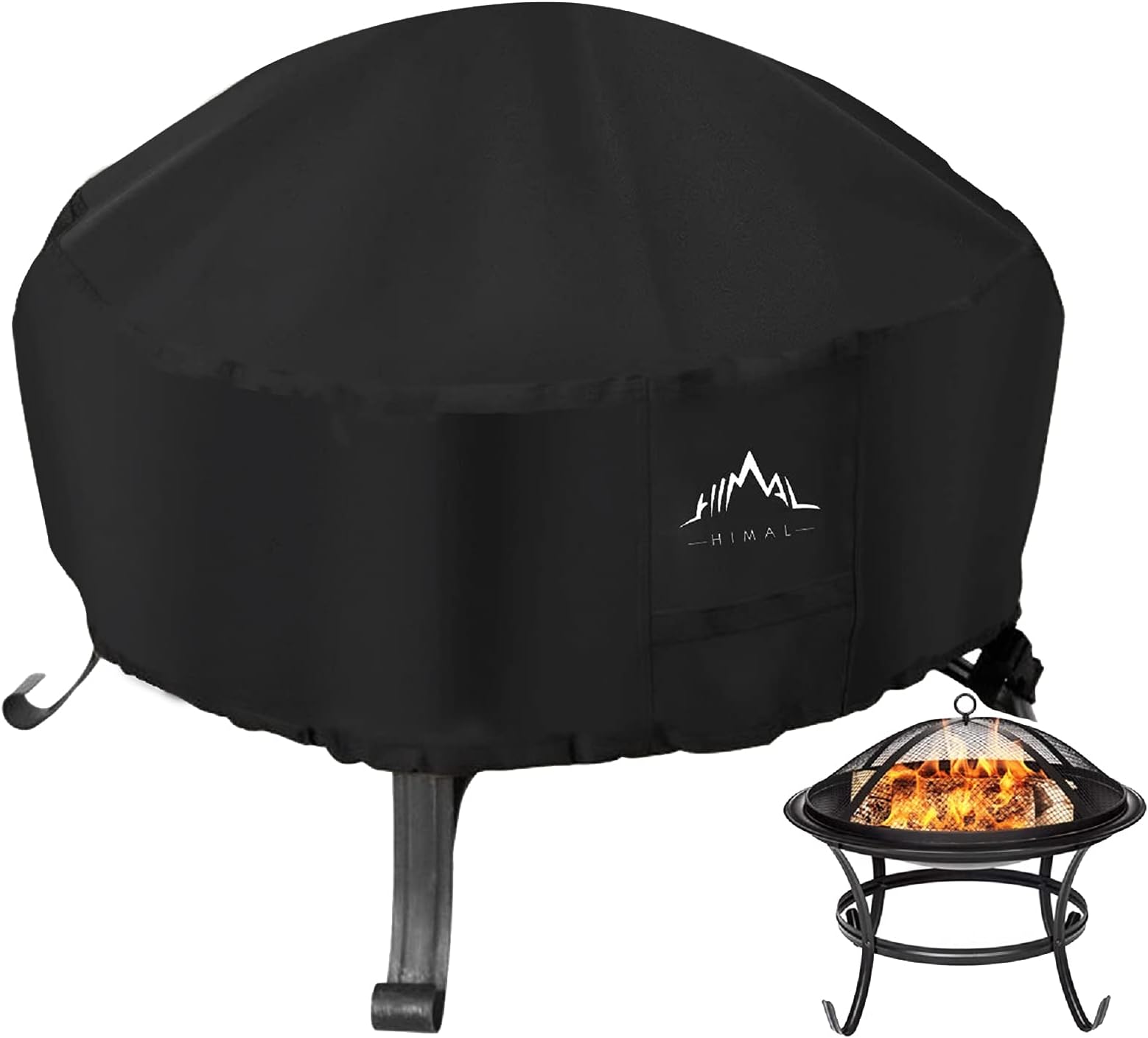 Himal Outdoors Fire Pit Cover- Heavy Duty Waterproof 600D Polyster with Thick PVC Coating, Round Fire Pit Cover, Waterproof, 44 Inch, Black