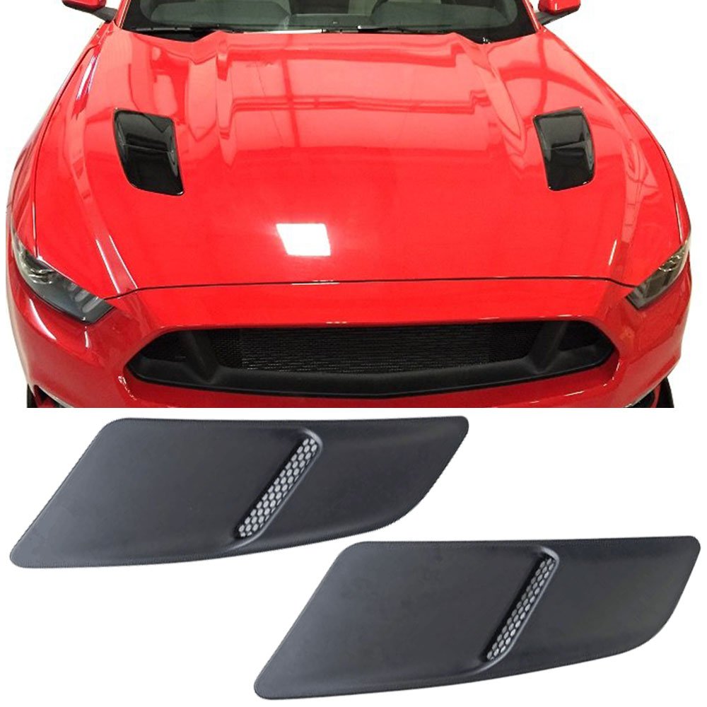 IKON MOTORSPORTS Front Hood Vents Fit for 2015-2017 Ford Mustang GT, OE Style Black PP Hood Trim Scoop Insert Vent Guards, 2 Piece Set