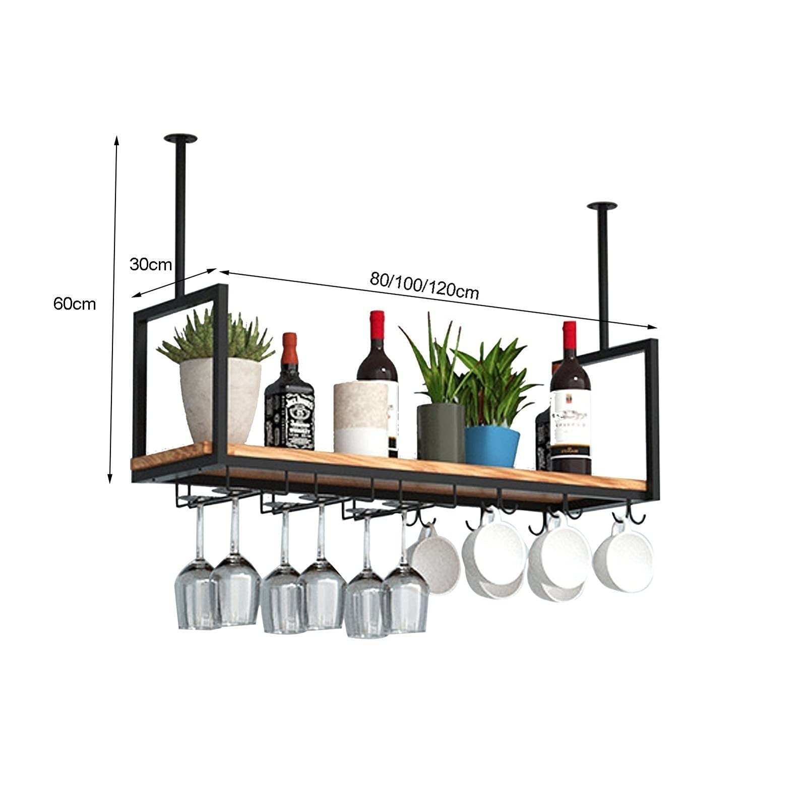 WXQDDA Ceiling Shelf Industrial Wine Rack, Storage Rack and Display Stand for Kitchen Bar Restaurant, for Display, Storage Decor, Hanging Wine Glass Rack/100 * 30 * 60Cm (120 * 30 * 60Cm)