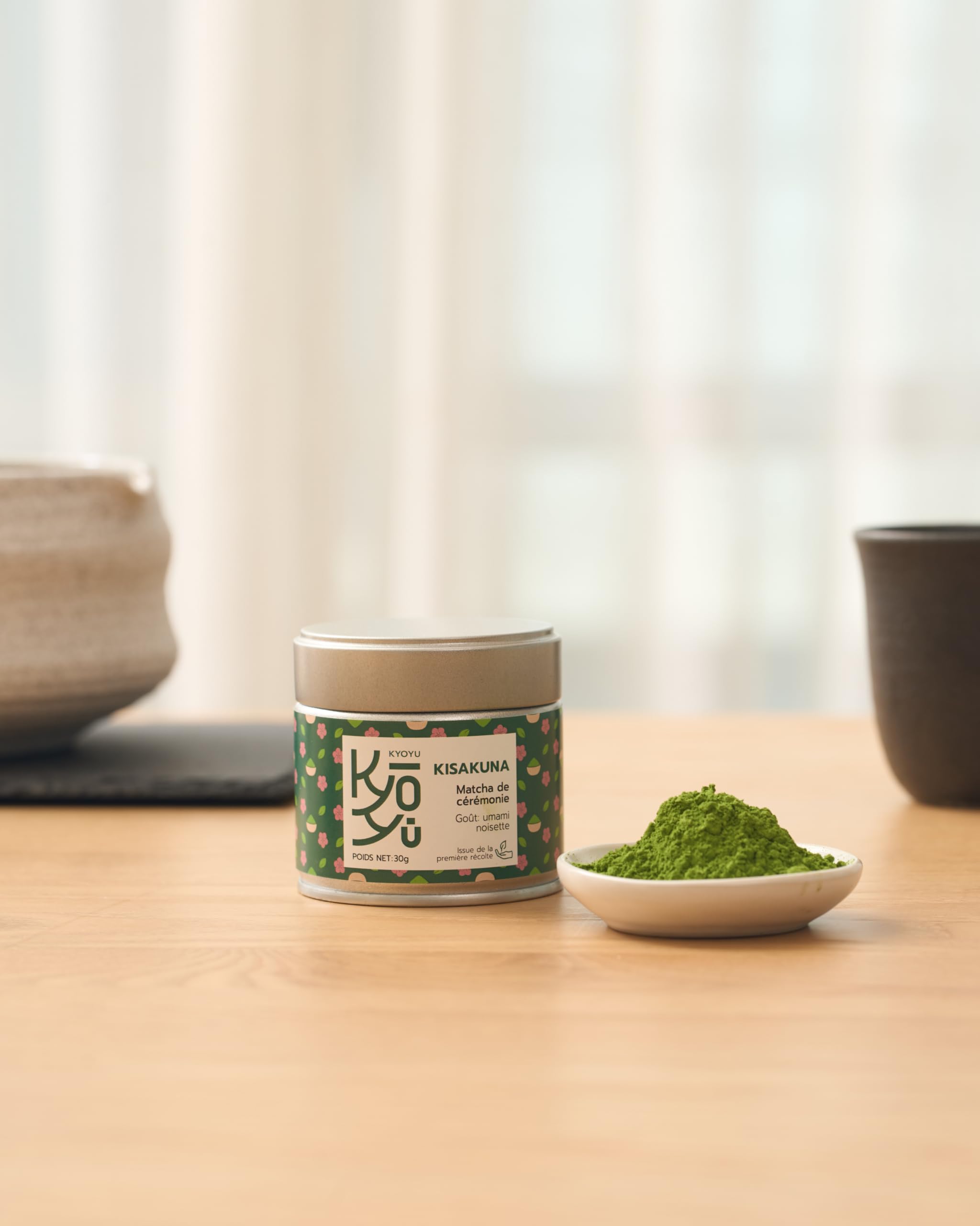 Matcha Japonais Grade Cérémonial – Issu de Tencha cultivé à Yame (Kyushu) – Notes Umami & Noisette – 30g – Kyoyu Kisakuna