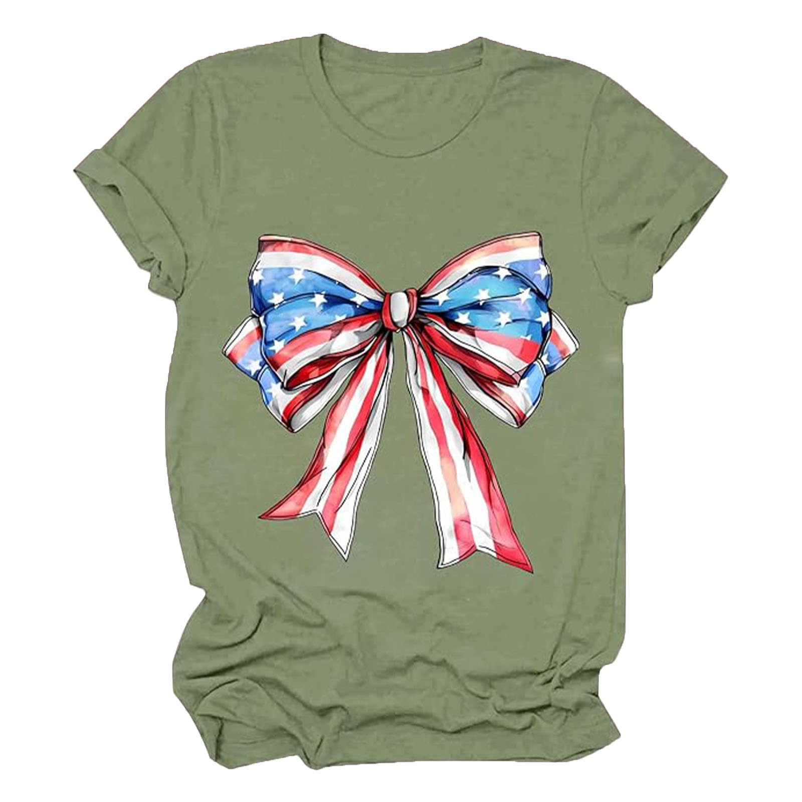 4th of July Ladies Summer Comfortable Independence Day Printed T Shirt Long Sleeve Scoop Neck