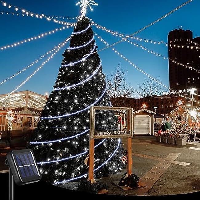 VIHOSE 2 Pcs Each 100ft 300 LED Solar Rope Lights Outdoor Waterproof Camping, 8 Modes String Light Clear PVC Tube Lighting for Party Garden Yard Wedding Christmas Halloween Tree Decor (White)