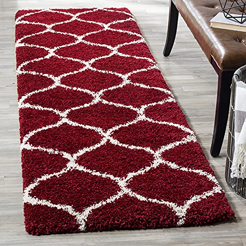 Image of Handwoven Microfibre 3D Rug for Living Room (Red & Ivory Moraccan, 2 X 5 Feet (Runner), Microfibre)