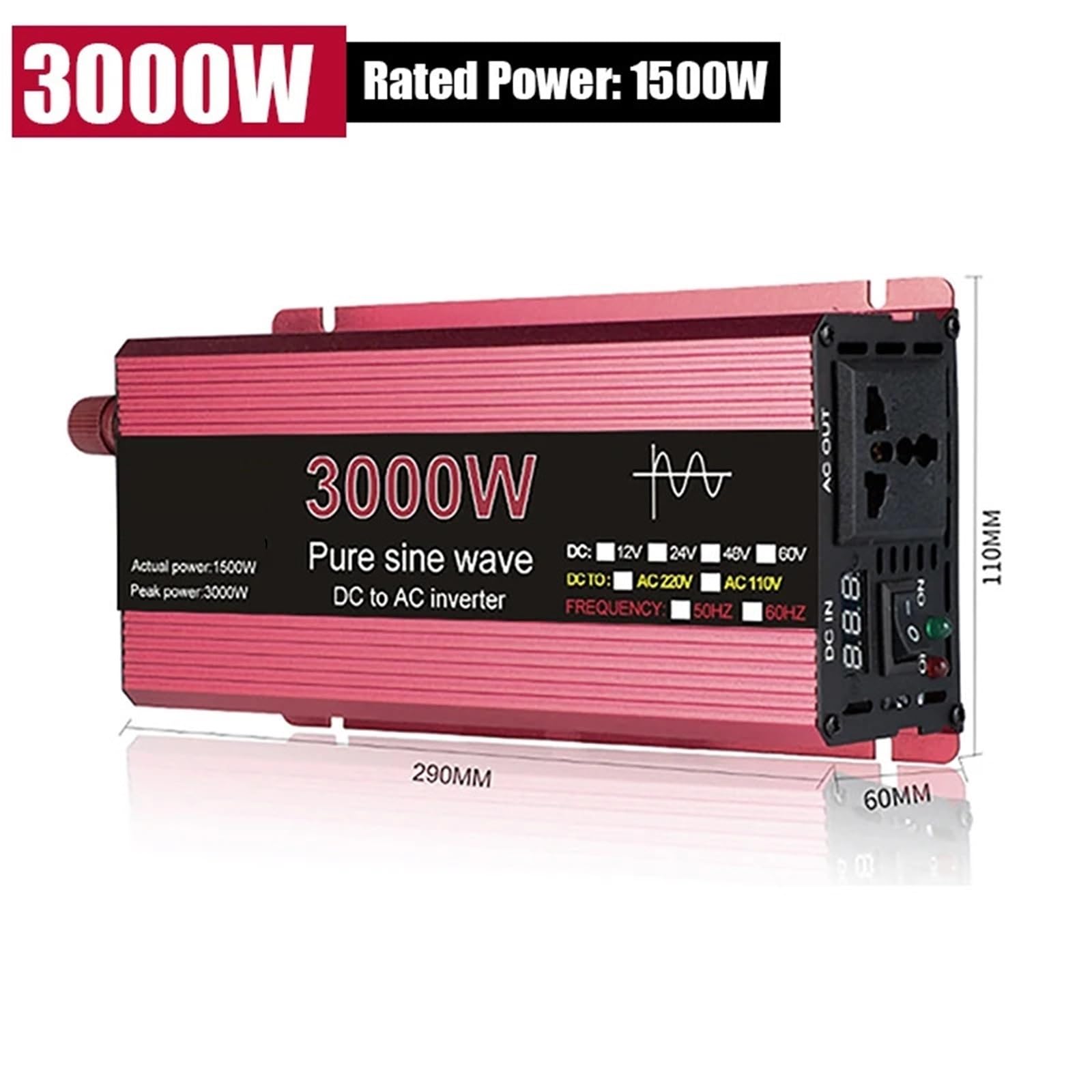 Falownik sinusoidalny 3000 W DC 12 V na AC 220, samochodowy, domowy, solarny, Wydajny, gotowy na energię słoneczną