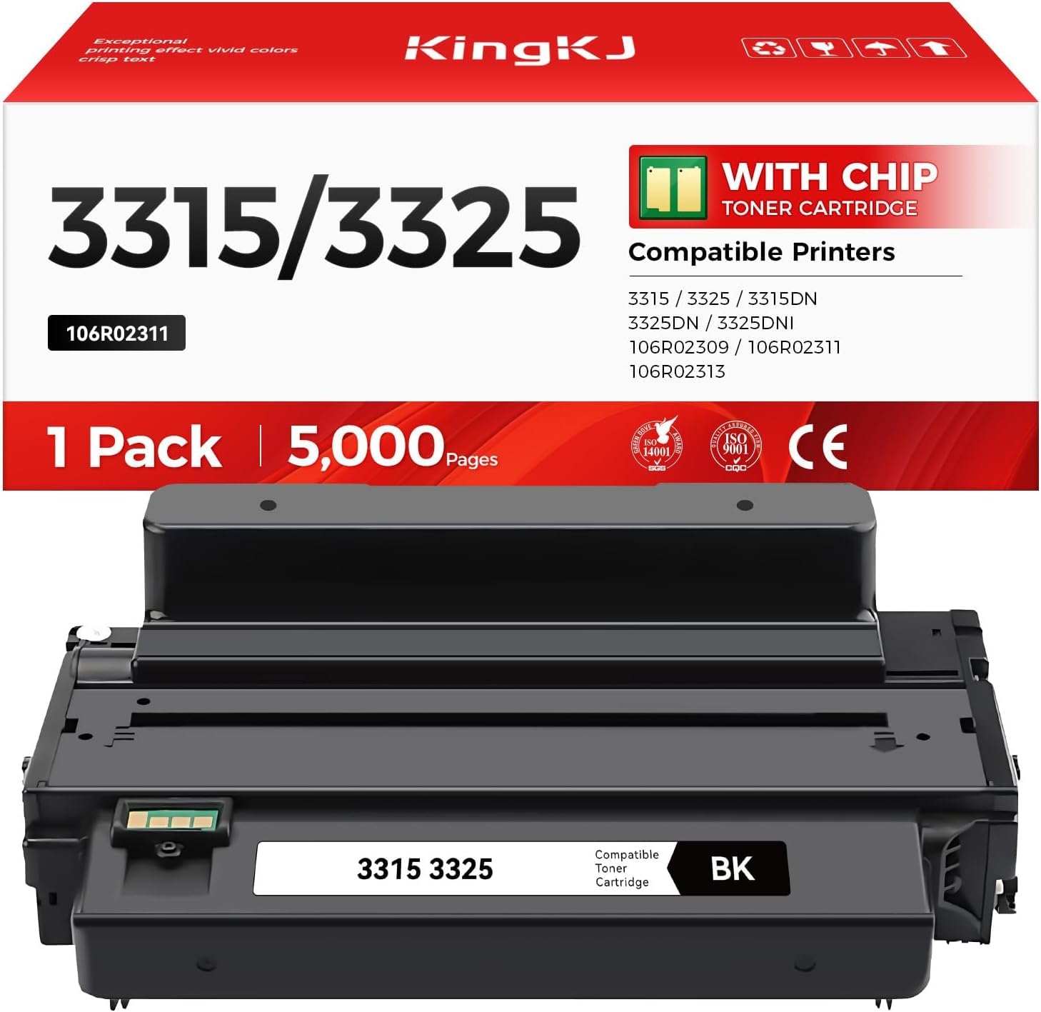 3315 3325 Toner Cartridge Black High Capacity 1-Pack Replacement for Xerox 106R02305 106R02307 Toner Compatible with Xerox Workcenter 3315 3325 3315DN 3325DN 3325DNI Laser Printer Ink All-in-One Copy