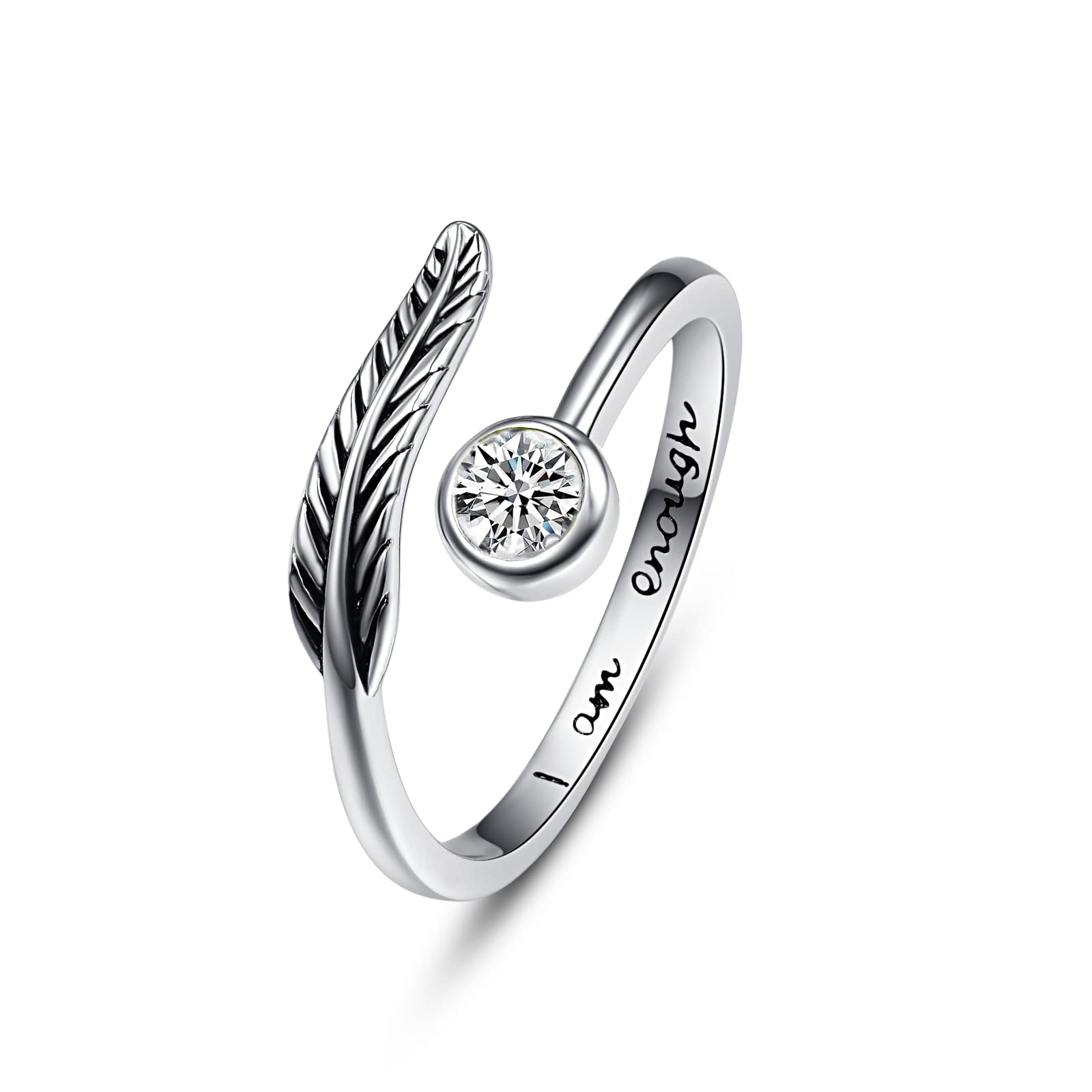 Geburtsstein Damen Verstellbarer Ring 925 Sterling silber Feder ring Birthstone Schmuck Geburtstag Geschenk für Frauen Mädchen
