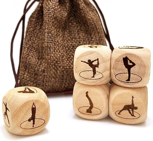 Juego de 5 dados de madera para yoga, grabado con láser, diseño de silueta de yoga, regalo para mujeres yoguis