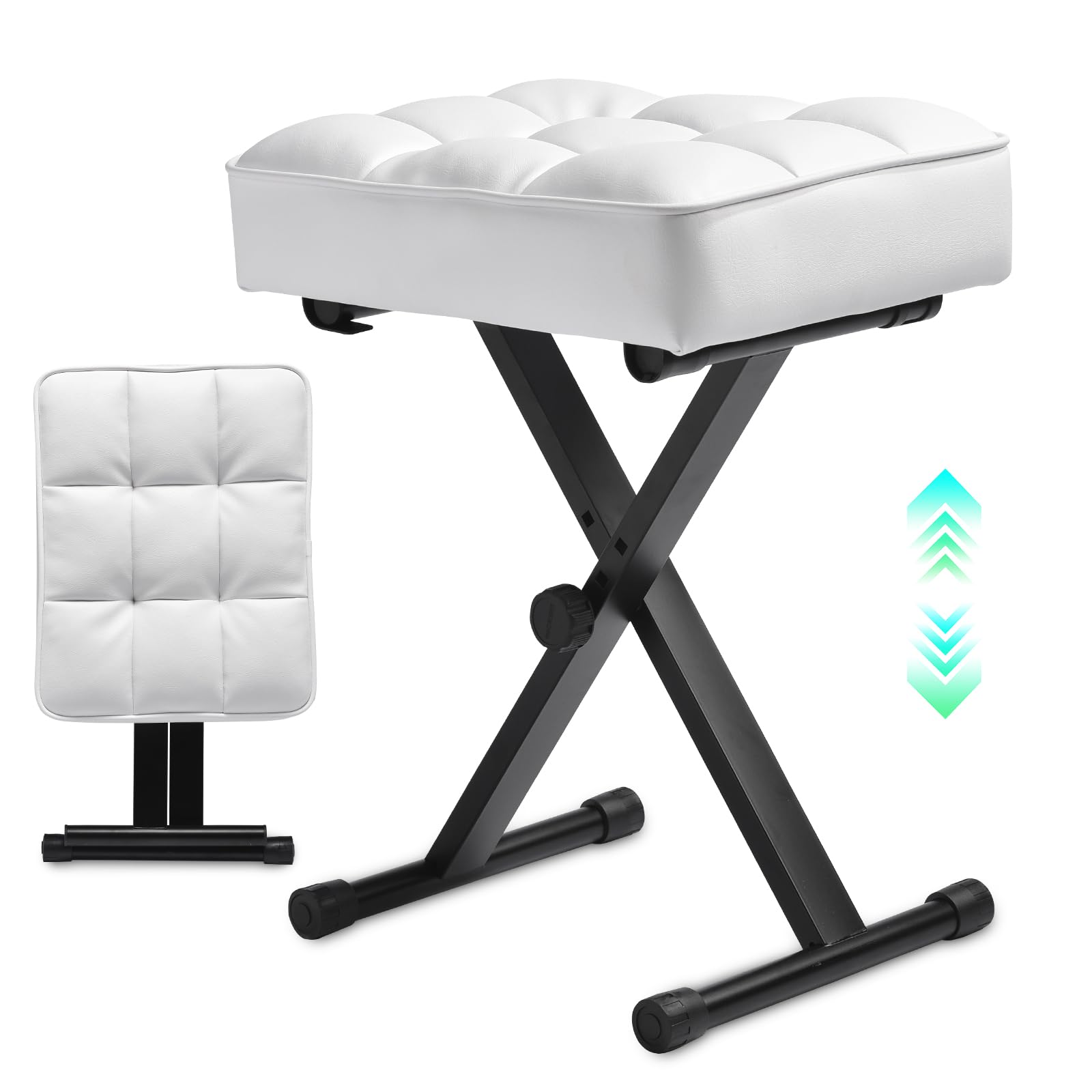 Takira Keyboard Bench Adjustable Piano Stool with Thick Soft Cushion, White