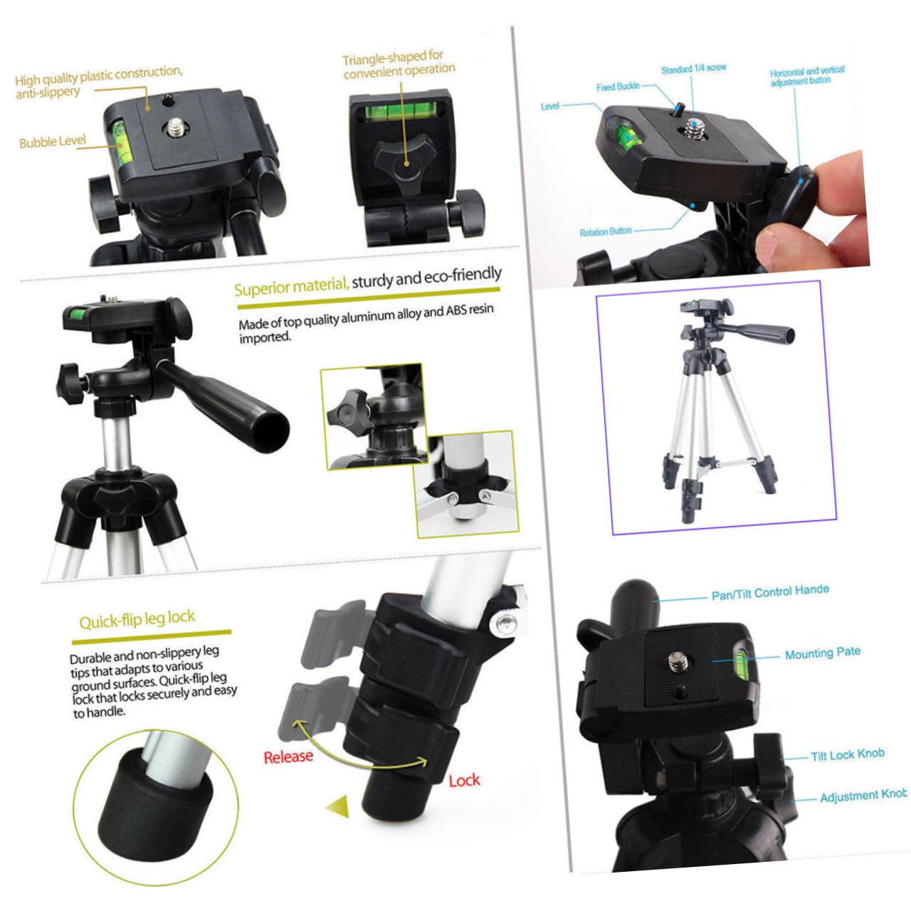 Cavalletto per Fotocamera e Smartphone Argento 4 Giunti