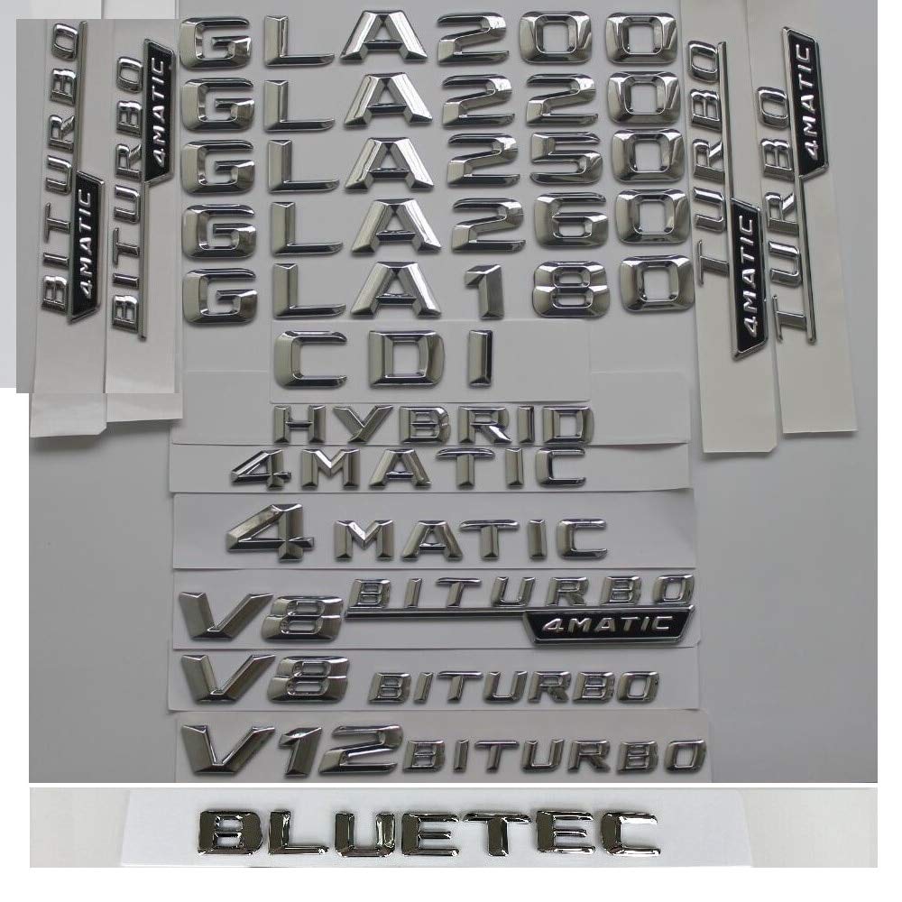 Auto-Emblems - 3D Chrome Letters For Benz X156 GLA180 GLA200 GLA220 GLA250 GLA260 GLA280 GLA300 AMG CGI CDI 4MATIC BLUETEC Emblems (1pair TURBO AMG)