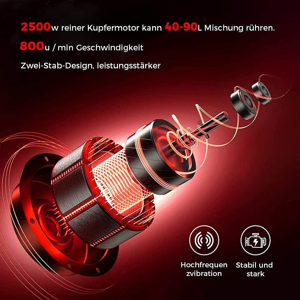 Mezcladora, Batidora Amasadora Cemento, con Una Varilla Mezcladora para Mezclar Concreto Barro, 220V 1600W Agitador 50 / 60Hz Mezclador de Concreto de Mano de 6 Velocidades 800Rpm