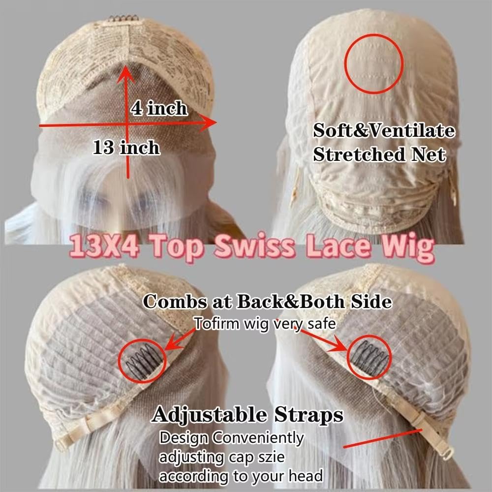 Haarpflege Cremige Aschblonde Balayage-Perücke HD Unsichtbare Spitzenfrontfaser Gerade Damenperücken 13 X 4 Klebefrei Leicht Zu Tragen