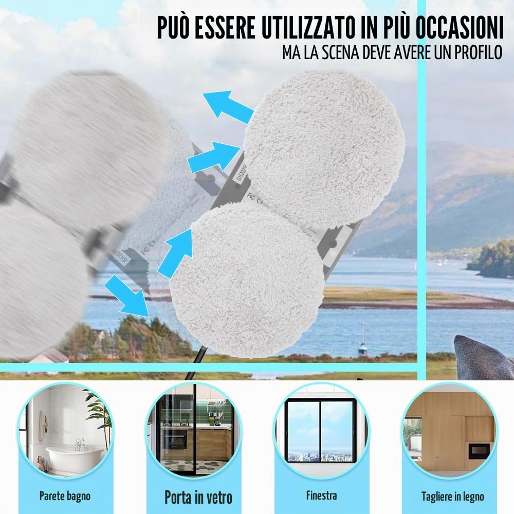 Robot Lavavetri, Lavavetri Elettrico per Finestre con Aspirazione da 5600 Pa, Pianificazione Intelligente del Percorso per la Pulizia Automatica, Tecnologia di Rilevamento dei Bordi per Finestre
