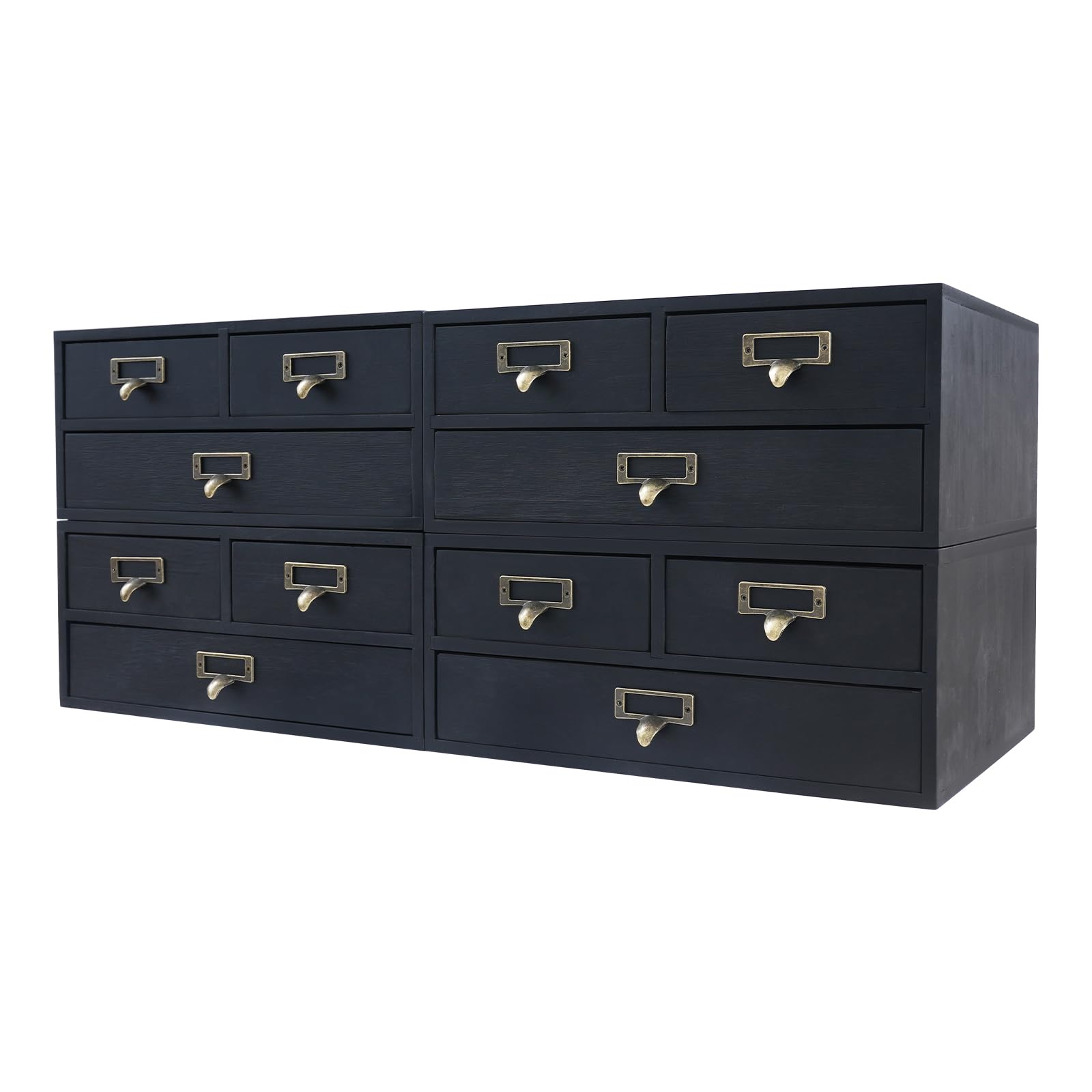 Vintage 12-Drawer Wooden Desk Organizer, 4 Pack 3-Slot Filing Cabinet, Stackable Craft Storage Drawers, Rustic Tool Box, Multilevel Apothecary Cabinet, Ideal Home Office Organizers and Accessories