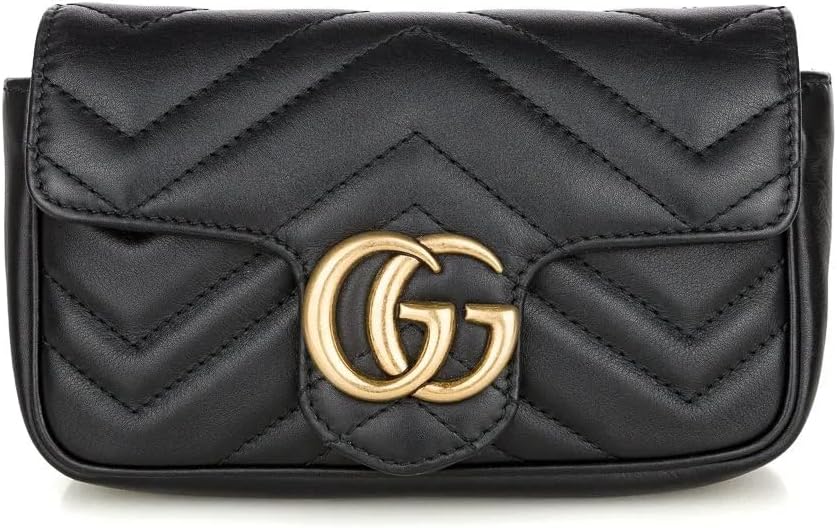 Quilted Leather Handbag with GG Logo, Black