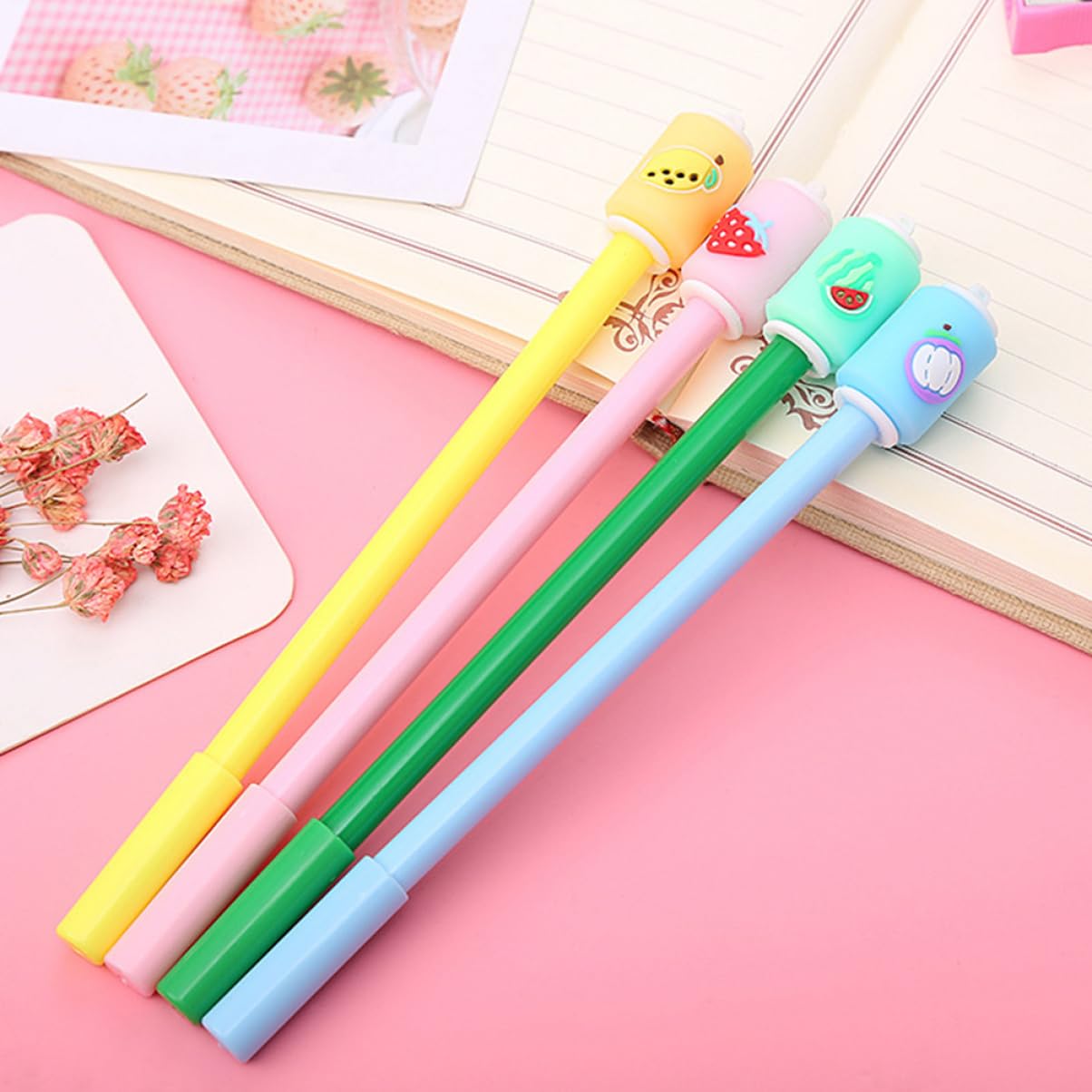 VILLCASE 4 Ensembles Stylo Gel Papeterie Stylos Effaçables À Encre Gel De Dessin Animé Pen s De Signature De Bureau Signature Tête En Silicone 12 Pièces * 4