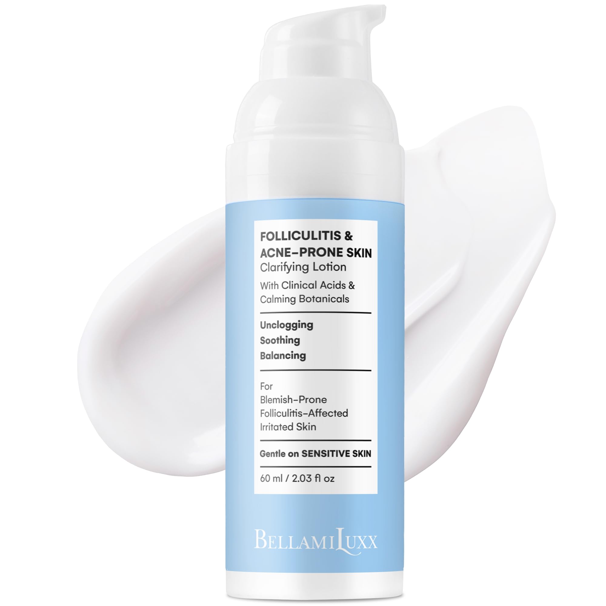 BellamiLuxx Folliculitis Acne Lotion for Body: Helps Reduce Itch, Redness, Body Acne, Bumps & Uneven Texture with Salicylic & Glycolic Acid +