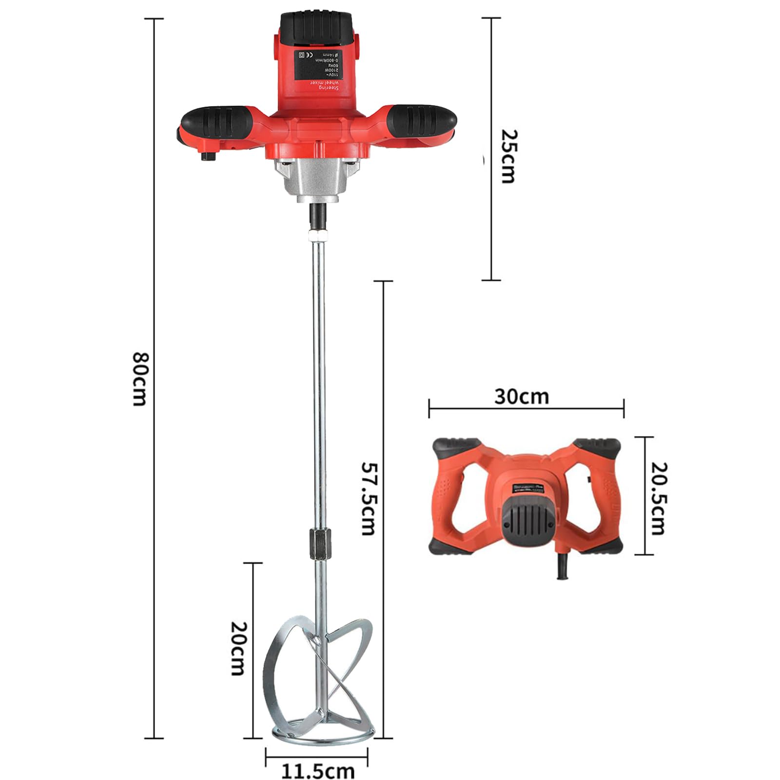 Mezclador Eléctrico De Hormigón 2100W, Mezclador De Cemento Portátil Con 6 Velocidades Ajustables 0–800RPM, Mezclador De Doble Paleta Para Mortero Y Yeso, Para Pintura Adhesivo Y Construcción DIY