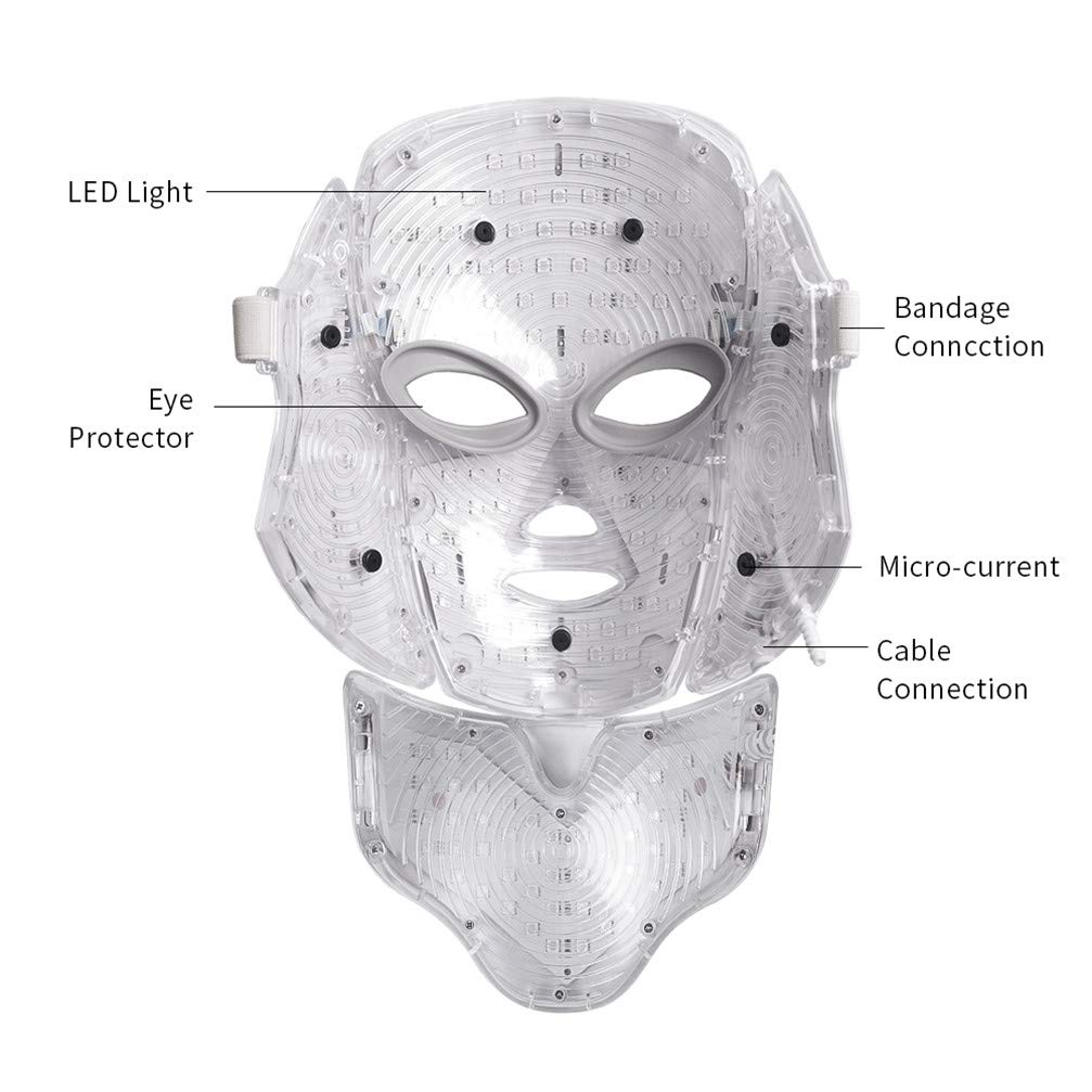 7 Color LED Máscara Light Therapy LED Máscara Photon Con Cuello Máscara Facial De Cuello LED EMS Micro Corriente Antiarrugas Anti Acné Rejuvenecimiento De La Piel Máquina De Belleza