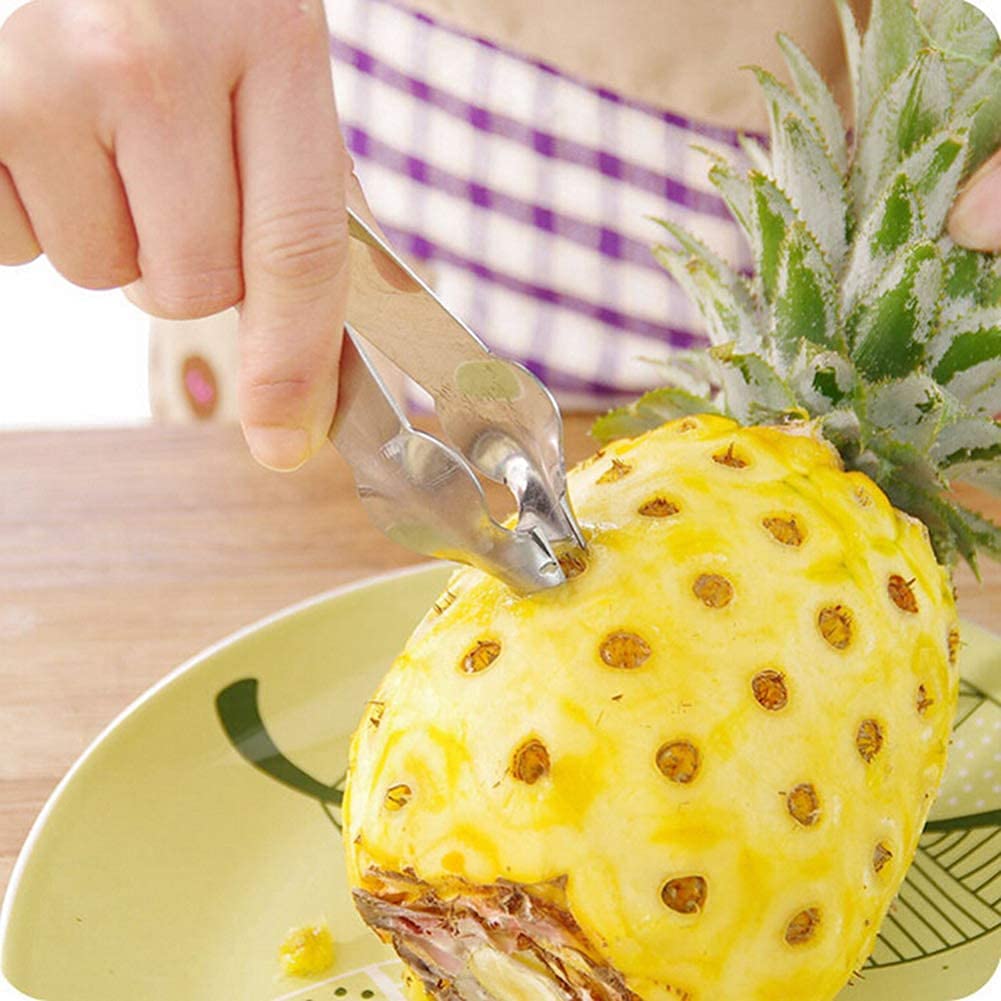 DOCAT Portable Creative Pineapple Eye Peeler Pineapple Clip Kitchen Stainless Steel Practical Fruit Deseeding Gadget