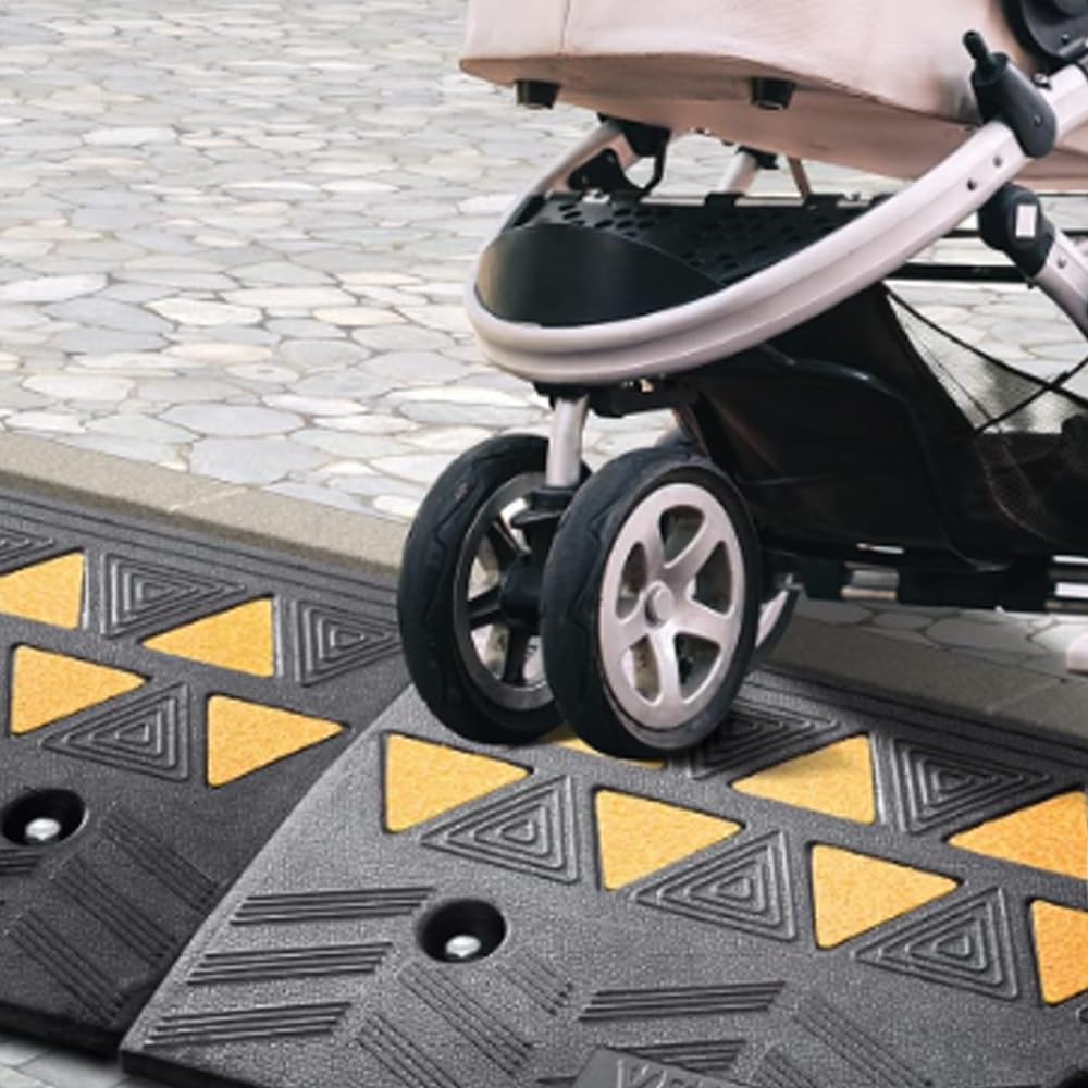 Rampe De Seuil Hauteur 8/11/16cm Rampes De Trottoir en Caoutchouc, Rampe Accès Fauteuil Roulant Antidérapante pour Voiture, Scooter, Vélo(50 * 28 * 8cm/20 * 8 * 3in)