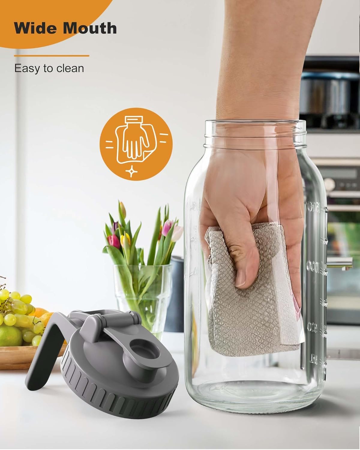 Einmachglas-Krug 1,9 L Mit Deckel & Filter – Breite Öffnung, Auslaufsicher, Für Saft, Eistee & Mehr