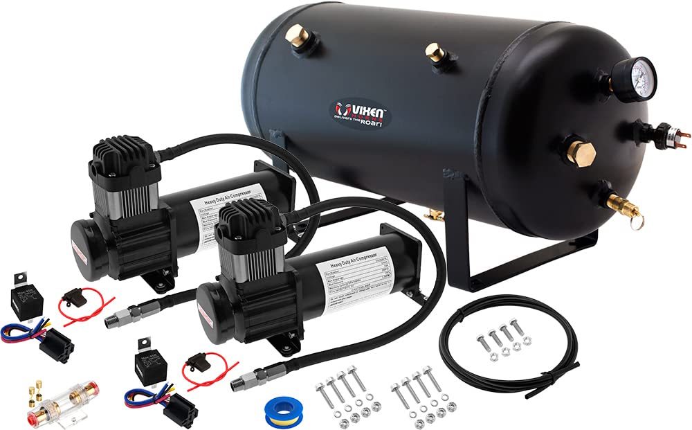 Vixen Horns 5 Gallon (18 Liter) Train/Air Horn Tank with Dual 200 PSI Compressor Onboard System/Kit 12V VXO8350BDP