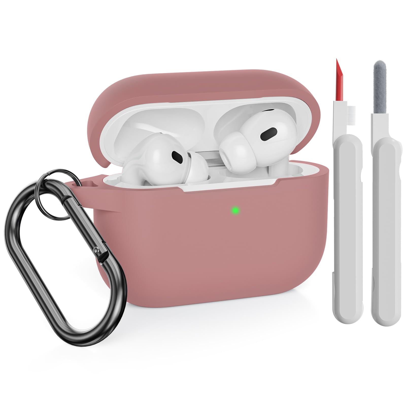Custodia in Silicone Compatibile per AirPods Pro 2 2022 e 2019 con Kit di Pulizia, Case Cover Protettiva in Premium Silicone per Airpods Pro 2a e 1a Generazione con Moschettone, Bean Pink - 1