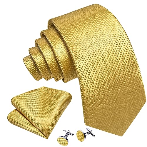 Image of Barry.Wang Plaid Ties for Men Silk Necktie Handkerchief Cuff Links Set