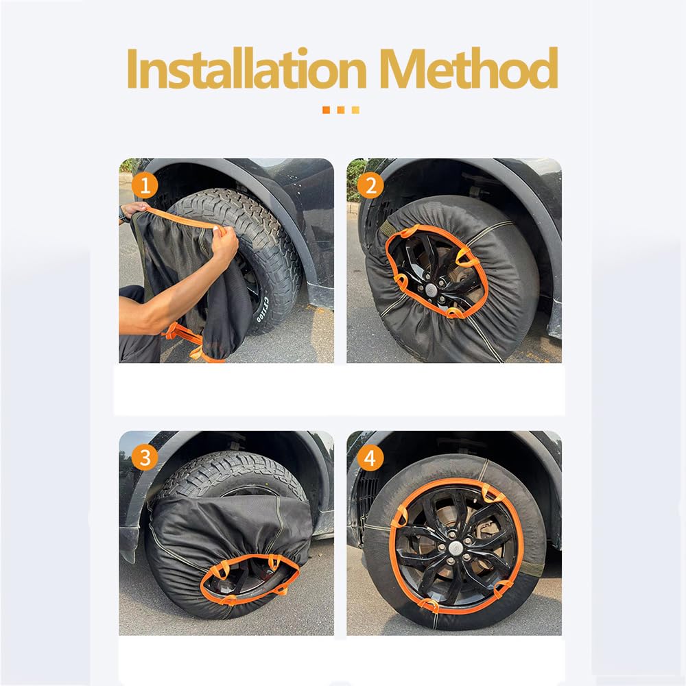 Chaussettes Neige Voiture pour Fiat Panda/Panda Cross (141 169 319 1980-2025 2026), Installation Facile & Rapide, Dispositif Antidérapant Efficace sur Neige et Verglas,4PCS